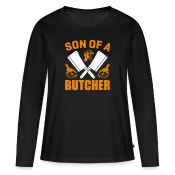 Boucherie, maître boucher, boucherie, boucherie - T-shirt manches longues Premium bio Femme - noir - Devant - Julia (174cm)