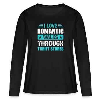 Romantischer Spaziergang Gebrauchtwarenladen - Frauen Premium Bio Langarmshirt - Schwarz - Vorne - Julia (174cm)