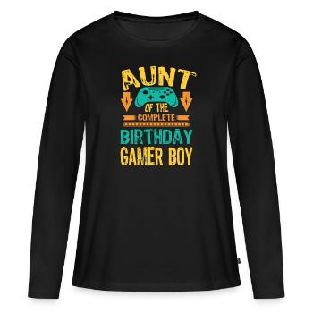Aunt Of the Birthday Boy Gaming Family Party Gift - Frauen Premium Bio Langarmshirt - Schwarz - Vorne - Julia (174cm)