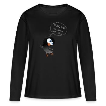 Lustiger Vogel la,laa ich scheiß auf Dich Spruch - Frauen Premium Bio Langarmshirt - Schwarz - Vorne - Julia (174cm)