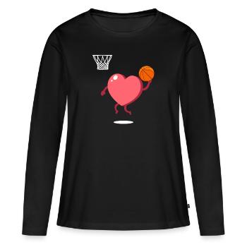 Joueur de basket-ball Heart Dunking de la Saint-Valentin - T-shirt manches longues Premium bio Femme - noir - Devant - Julia (174cm)