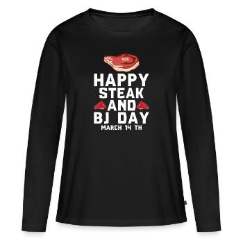 Happy steak et fellation jour rêve de l’homme - T-shirt manches longues Premium bio Femme - noir - Devant - Julia (174cm)