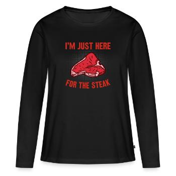 Ich bin wegen dem Steak hier Grillsaison eröffnet - Frauen Premium Bio Langarmshirt - Schwarz - Vorne - Julia (174cm)