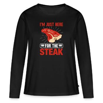 Ich bin wegen dem Steak hier Grillsaison eröffnet - Frauen Premium Bio Langarmshirt - Schwarz - Vorne - Julia (174cm)