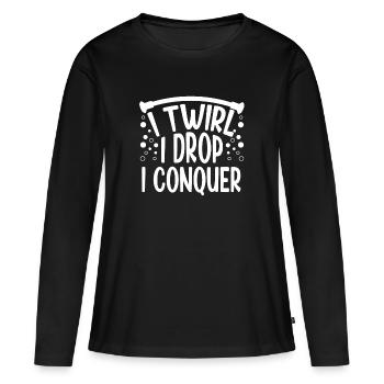 Bâton virevoltant Je virevolte Je laisse tomber Je conquiers - T-shirt manches longues Premium bio Femme - noir - Devant - Julia (174cm)