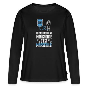 Cadeau pour supporter de marseille marseillais - T-shirt manches longues Premium bio Femme - noir - Devant - Julia (174cm)