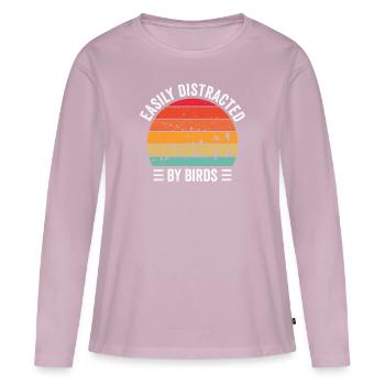 Facilement distrait par les oiseaux Bird Lover - T-shirt manches longues Premium bio Femme - rose poudré - Devant - Julia (174cm)