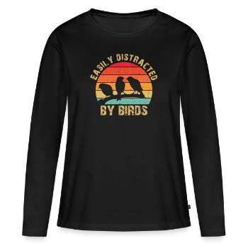 Facilement distrait par les oiseaux Bird Lover - T-shirt manches longues Premium bio Femme - noir - Devant - Julia (174cm)