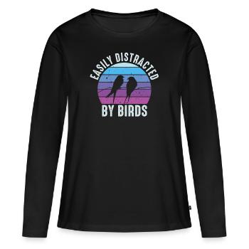 Facilement distrait par les oiseaux Bird Lover - T-shirt manches longues Premium bio Femme - noir - Devant - Julia (174cm)