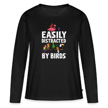 Facilement distrait par les oiseaux Bird Lover - T-shirt manches longues Premium bio Femme - noir - Devant - Julia (174cm)