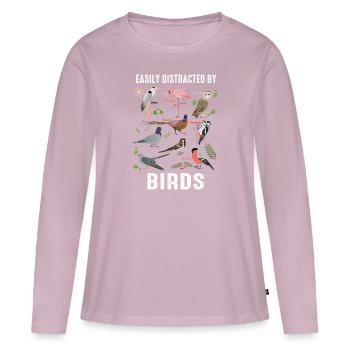 Facilement distrait par les oiseaux Bird Lover - T-shirt manches longues Premium bio Femme - rose poudré - Devant - Julia (174cm)