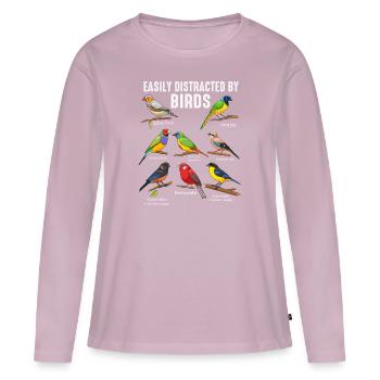 Facilement distrait par les oiseaux Bird Lover - T-shirt manches longues Premium bio Femme - rose poudré - Devant - Julia (174cm)