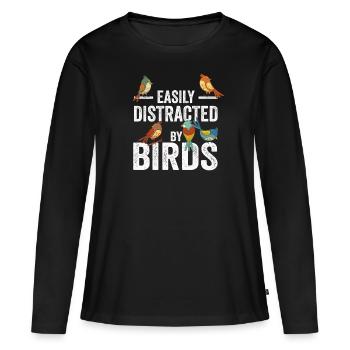 Facilement distrait par les oiseaux Bird Lover - T-shirt manches longues Premium bio Femme - noir - Devant - Julia (174cm)