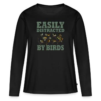 Facilement distrait par les oiseaux Bird Lover - T-shirt manches longues Premium bio Femme - noir - Devant - Julia (174cm)