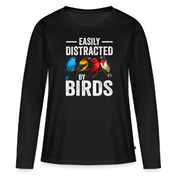 Facilement distrait par les oiseaux Bird Lover - T-shirt manches longues Premium bio Femme - noir - Devant - Julia (174cm)