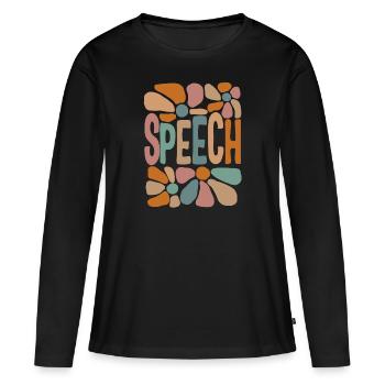 Chemise d’orthophoniste, Discours Floral Coloré - T-shirt manches longues Premium bio Femme - noir - Devant - Julia (174cm)
