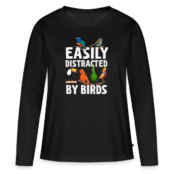 Facilement distrait par les oiseaux Bird Lover - T-shirt manches longues Premium bio Femme - noir - Devant - Julia (174cm)