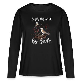 Facilement distrait par les oiseaux Bird Lover - T-shirt manches longues Premium bio Femme - noir - Devant - Julia (174cm)