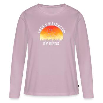 Facilement distrait par les oiseaux Bird Lover - T-shirt manches longues Premium bio Femme - rose poudré - Devant - Julia (174cm)