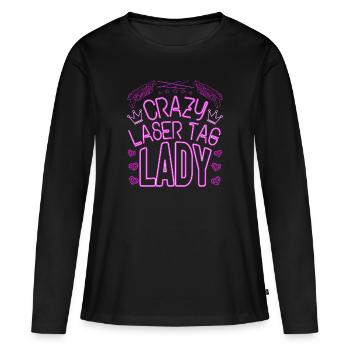 Crazy Laser Tag Lady Laser Tag Player Gift Idea - Frauen Premium Bio Langarmshirt - Schwarz - Vorne - Julia (174cm)