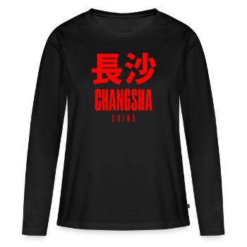Changsha, Chine - T-shirt manches longues Premium bio Femme - noir - Devant - Julia (174cm)
