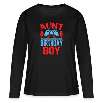 Aunty Aunt Of the Birthday Boy Gaming Family gift - Frauen Premium Bio Langarmshirt - Schwarz - Vorne - Julia (174cm)