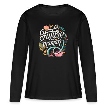 future maman - T-shirt manches longues Premium bio Femme - noir - Devant - Julia (174cm)
