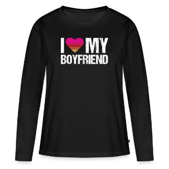 J’aime mon coeur copain mon copain vintage bf - T-shirt manches longues Premium bio Femme - noir - Devant - Julia (174cm)