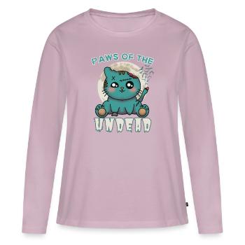 "Paws of the Undead", Chat Zombie Mignon - T-shirt manches longues Premium bio Femme - rose poudré - Devant - Julia (174cm)