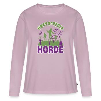 "Unstoppable Horde", Horde Zombie Halloween - T-shirt manches longues Premium bio Femme - rose poudré - Devant - Julia (174cm)