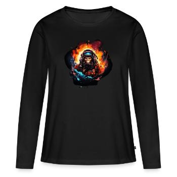 Ape in Outer Space - Space Monkey Ape Bigfooot - Women's Premium Organic Long Sleeve Shirt - black - Front - Julia (174cm)