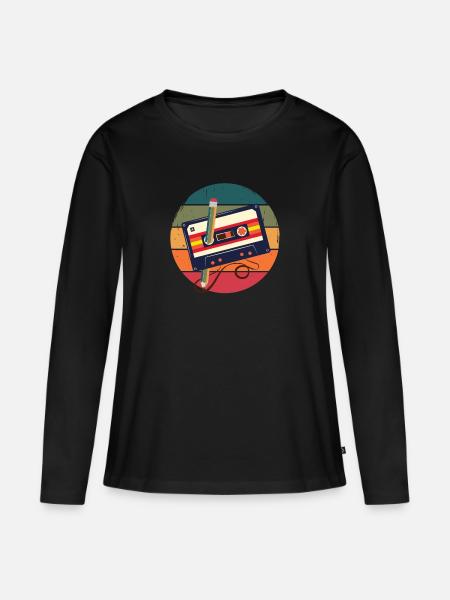 80er Jahre Kassette 1990er Bleistift Wickelkassette - Frauen Premium Bio Langarmshirt - Schwarz