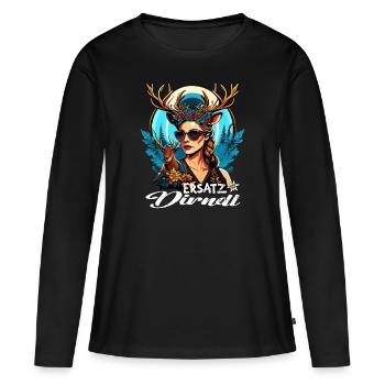 Tracht & Trachten Hirsch Ersatz Dirndl - Frauen Premium Bio Langarmshirt - Schwarz - Vorne - Julia (174cm)