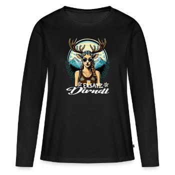 Tracht & Trachten Hirsch Ersatz Dirndl - Frauen Premium Bio Langarmshirt - Schwarz - Vorne - Julia (174cm)