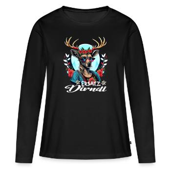 Tracht & Trachten Hirsch Ersatz Dirndl - Frauen Premium Bio Langarmshirt - Schwarz - Vorne - Julia (174cm)