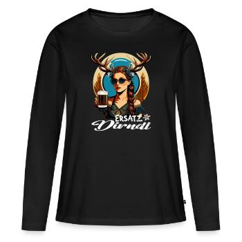 Tracht & Trachten Hirsch Ersatz Dirndl - Frauen Premium Bio Langarmshirt - Schwarz - Vorne - Julia (174cm)