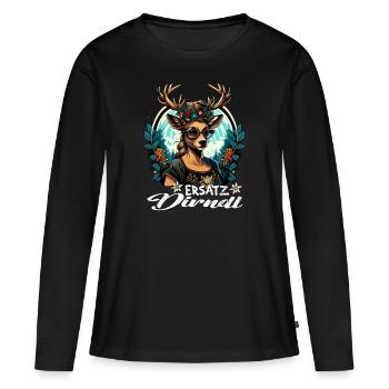 Tracht & Trachten Hirsch Ersatz Dirndl - Frauen Premium Bio Langarmshirt - Schwarz - Vorne - Julia (174cm)