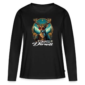 Tracht & Trachten Hirsch Ersatz Dirndl - Frauen Premium Bio Langarmshirt - Schwarz - Vorne - Julia (174cm)