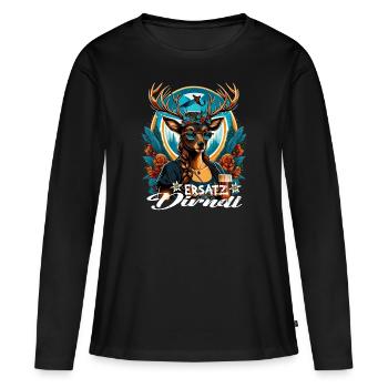 Tracht & Trachten Hirsch Ersatz Dirndl - Frauen Premium Bio Langarmshirt - Schwarz - Vorne - Julia (174cm)