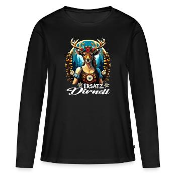 Tracht & Trachten Hirsch Ersatz Dirndl - Frauen Premium Bio Langarmshirt - Schwarz - Vorne - Julia (174cm)