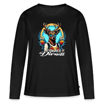 Tracht & Trachten Hirsch Ersatz Dirndl - Frauen Premium Bio Langarmshirt - Schwarz - Vorne - Julia (174cm)