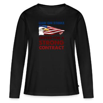 UAW streikt - Gemeinsam für einen starken Vertrag - Frauen Premium Bio Langarmshirt - Schwarz - Vorne - Julia (174cm)