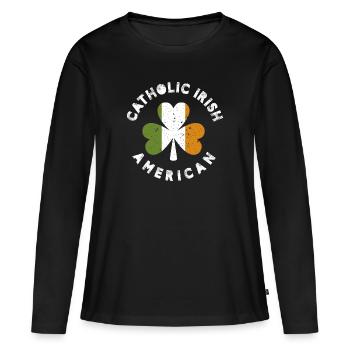 Catholique irlando-américain - T-shirt manches longues Premium bio Femme - noir - Devant - Julia (174cm)
