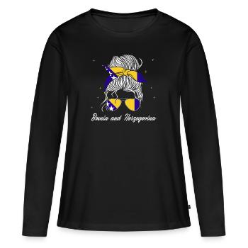 Bosnie-Herzégovine Drapeau Bosnie - T-shirt manches longues Premium bio Femme - noir - Devant - Julia (174cm)