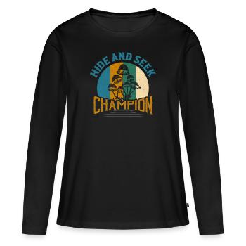 Mycologue champignon champion de cache-cache - T-shirt manches longues Premium bio Femme - noir - Devant - Julia (174cm)