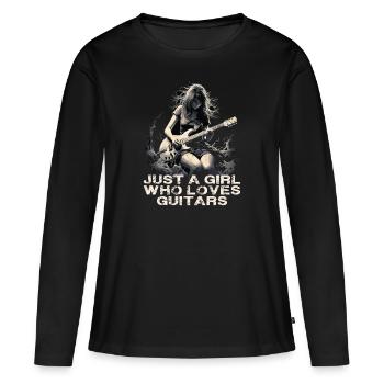 just a girl how loves guitars - Frauen Premium Bio Langarmshirt - Schwarz - Vorne - Julia (174cm)