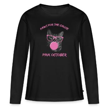 Pattes pour la cause: Octobre rose - T-shirt manches longues Premium bio Femme - noir - Devant - Julia (174cm)