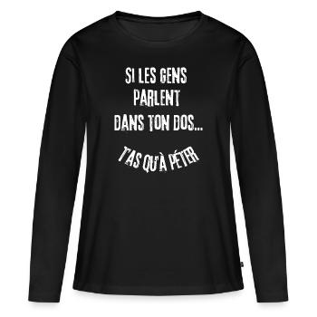 t-shirt humoristique, cadeau homme, femme, humour - T-shirt manches longues Premium bio Femme - noir - Devant - Julia (174cm)