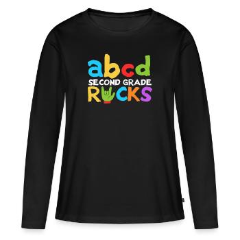 ABCD Second Grade Rocks 100e jour d’école Deuxième - T-shirt manches longues Premium bio Femme - noir - Devant - Julia (174cm)