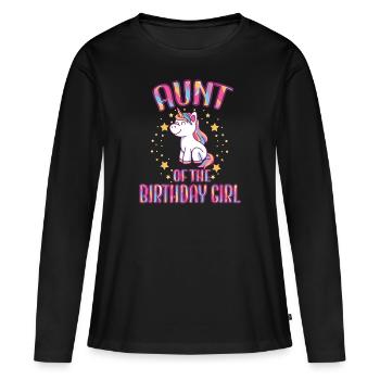 Aunt Of the Birthday Girl Unicorn Family Party - Frauen Premium Bio Langarmshirt - Schwarz - Vorne - Julia (174cm)